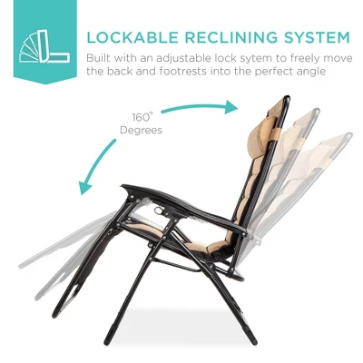 Best Choice Products Oversized Padded Zero Gravity Chair, Folding Outdoor Patio Recliner W/ Headrest, Side Tray - Image 5