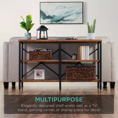 Best Choice Products 55in Rustic 3-Tier Console Table For Living Room, Entry W/ Non-Scratch Feet - Image 3