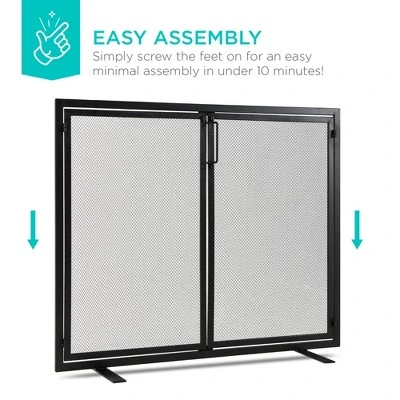 Best Choice Products 38.5x31in 2-Door Fireplace Screen, Handcrafted Wrought Iron Spark Guard W/ Magnetic Doors - Image 5
