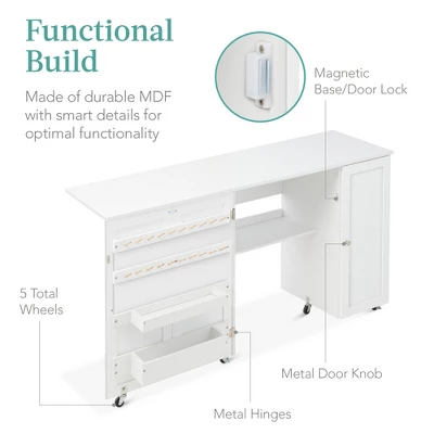 Best Choice Products Large Portable Multipurpose Folding Sewing Table W/ Magnetic Doors, Craft Storage & Bins - White - Image 5