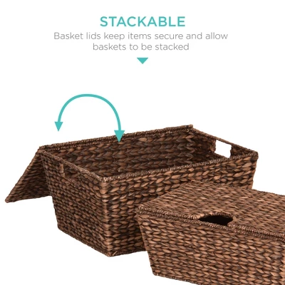 Best Choice Products Set Of 2 XL Water Hyacinth Woven Tapered Storage Basket Chests W/ Attached Lid, Handle Hole - Image 5