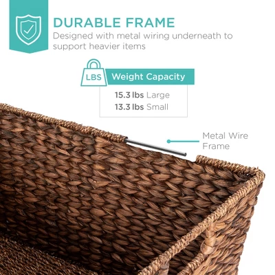 Best Choice Products Set Of 2 XL Water Hyacinth Woven Tapered Storage Basket Chests W/ Attached Lid, Handle Hole - Image 4