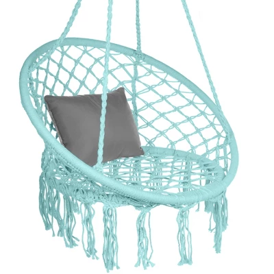 Best Choice Products Handwoven Cotton Macramé Hammock Hanging Chair Swing For Indoor & Outdoor Use W/ Backrest - Image 10