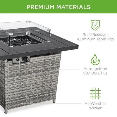 Best Choice Products 32in Fire Pit Table 50,000 BTU Outdoor Wicker Patio W/ Wind Guard, Glass Beads, Cover - Image 4