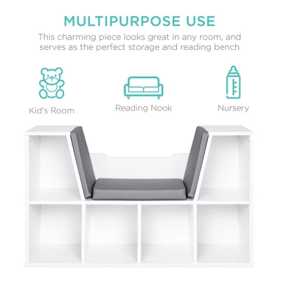 Best Choice Products 6-Cubby Kids Bedroom Storage Organizer, Multi-Purpose Bookcase W/ Cushioned Reading Nook - Image 3