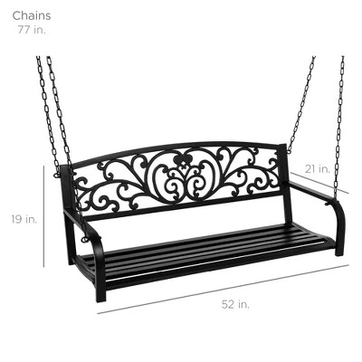 Best Choice Products 2-Person Metal Outdoor Porch Swing, Hanging Steel Patio Bench W/ Floral Accent - Black - Image 6