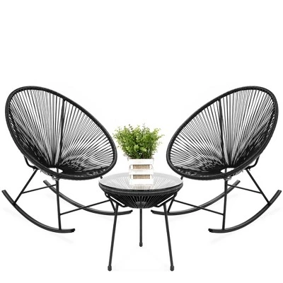 Best Choice Products 3-Piece All-Weather Patio Woven Rope Acapulco-Style Bistro Furniture Set W/ Rocking Chairs, Table - Image 9