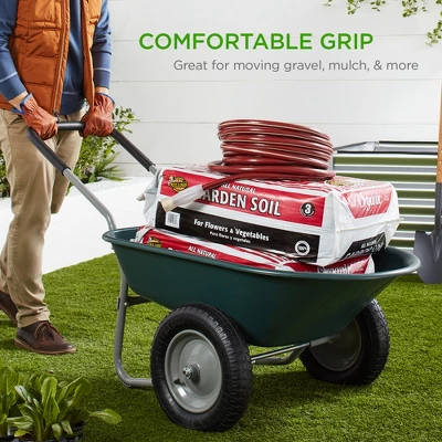 Best Choice Products Dual-Wheel Home Wheelbarrow Yard Garden Cart For Lawn, Construction - Green - Image 5