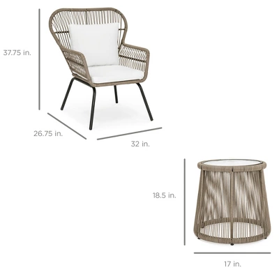 Best Choice Products 3-Piece Patio Conversation Bistro Set, Outdoor Wicker W/ 2 Chairs, Cushions, Side Table - Image 6