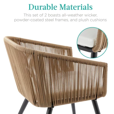 Best Choice Products Set Of 2 Indoor Outdoor Patio Dining Chairs Woven Wicker Seating Set 250lb Capacity - Image 3