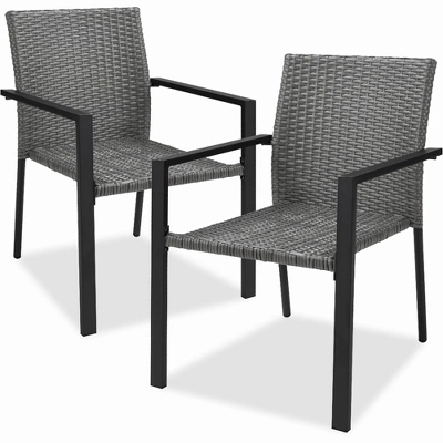 Best Choice Products Set Of 2 Stackable Wicker Chairs W/ Armrests, Steel Conversation Accent Furniture For Patio - Image 7
