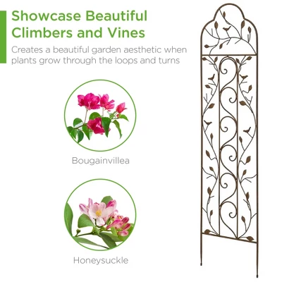 Best Choice Products 60x15in Iron Arched Garden Trellis Fence Panel W/ Branches, Birds For Climbing Plants - Bronze - Image 3