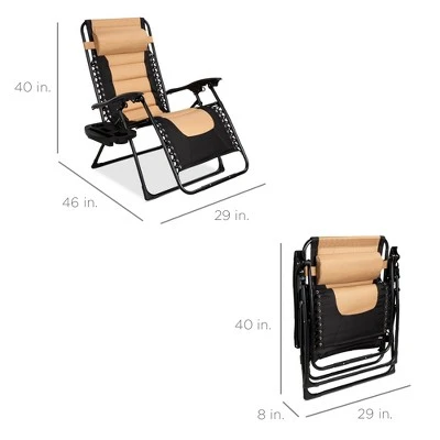 Best Choice Products Oversized Padded Zero Gravity Chair, Folding Outdoor Patio Recliner W/ Headrest, Side Tray - Image 6