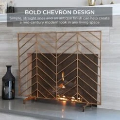 Best Choice Products 52x31in 3-Panel Iron Chevron Fireplace Screen, Spark Guard W/ Handles