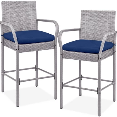 Best Choice Products Set Of 2 Wicker Bar Stools W/ Cushion, Footrests, Armrests For Patio, Pool, Deck - Image 8