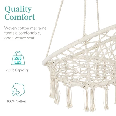 Best Choice Products Handwoven Cotton Macramé Hammock Hanging Chair Swing For Indoor & Outdoor Use W/ Backrest - Image 5