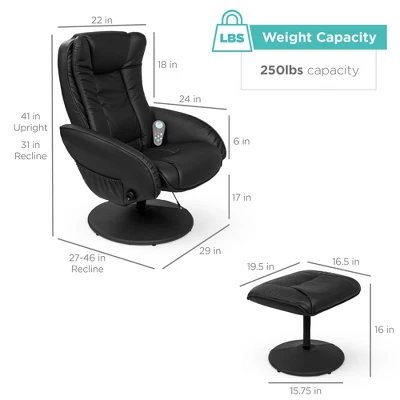Best Choice Products Faux Leather Electric Massage Recliner Chair W/ Stool Ottoman, Remote Control, 5 Modes - Image 6