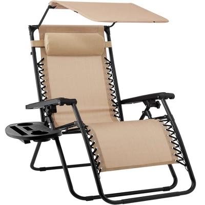 Best Choice Products Folding Zero Gravity Recliner Patio Lounge Chair W/ Canopy Shade, Headrest, Tray - Image 7