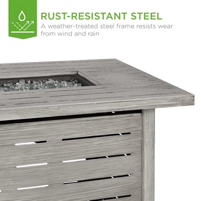 Best Choice Products 42in Fire Pit Table 50,000 BTU Rectangular Steel Gas W/ Storage, Cover, Glass Beads - Image 2