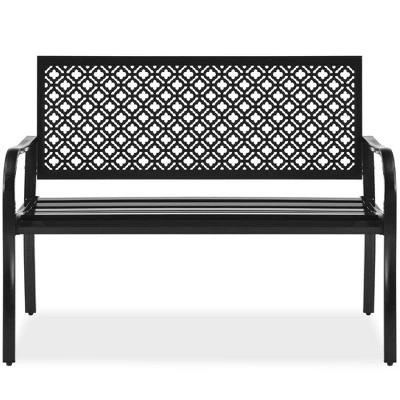 Best Choice Products Indoor Outdoor Steel Garden Bench W/ Geometric Backrest, Foot Levelers - Image 8