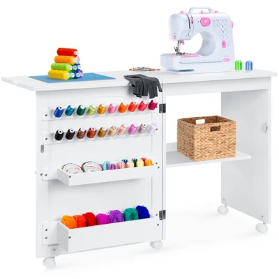 Best Choice Products Sewing Machine Table & Desk W/ Craft Storage And Bins - Image 7