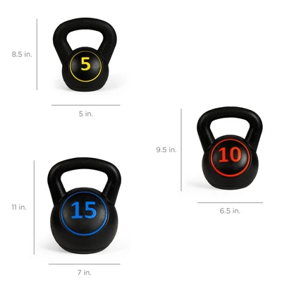 Best Choice Products 3-Piece Kettlebell Set With Storage Rack, Exercise Fitness Concrete Weights 5lb, 10lb, 15lb - Image 5