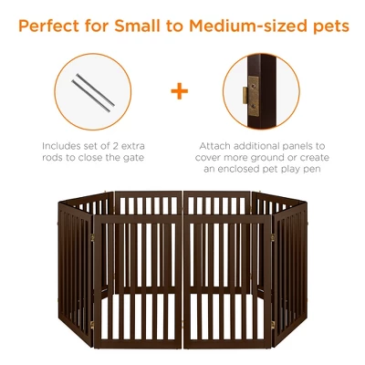 Best Choice Products 31.5in 4-Panel Freestanding Wooden Pet Gate W/ Walk Through Door, Adjustable Pen