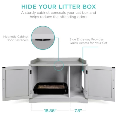 Best Choice Products Large Wooden Cat Litter Box Enclosure, Storage Cabinet Bench Table W/ Magazine Rack - Image 2