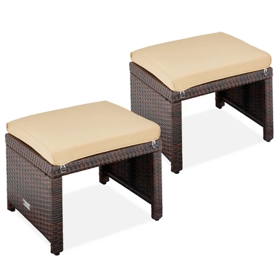 Best Choice Products Set Of 2 Multipurpose Patio Wicker Ottomans W/ Removable Cushions, Steel Frame - Image 10